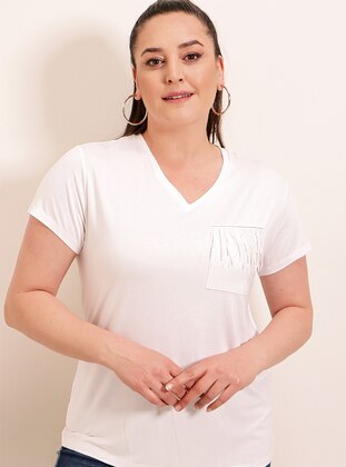 White - Viscose - Plus Size T-Shirts - By Saygı
