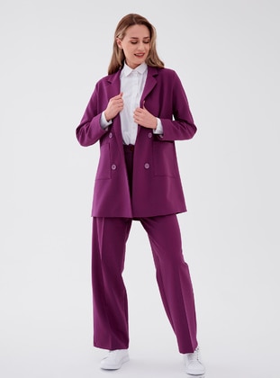 Purple - Fully Lined - Cotton - Shawl Collar - Suit - SAHRA AFRA