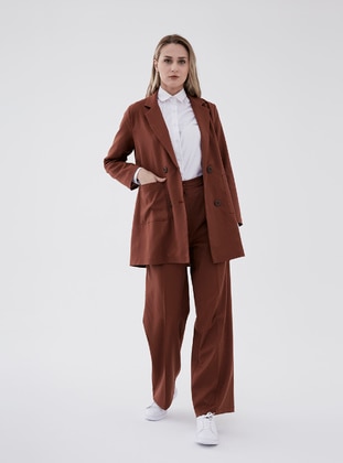 Brown - Fully Lined - Cotton - Shawl Collar - Suit - SAHRA AFRA