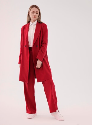 Red - Fully Lined - Cotton - Shawl Collar - Suit - SAHRA AFRA