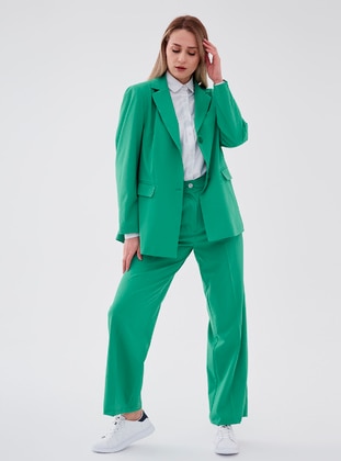 Green - Fully Lined - Cotton - Shawl Collar - Suit  - Sahra Afra