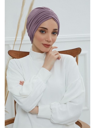 Pleated Combed Cotton Undercap,Lilac,B 13 Instant Scarf