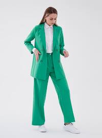 Green - Fully Lined - Cotton - Shawl Collar - Suit
