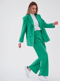 Green - Fully Lined - Cotton - Shawl Collar - Suit