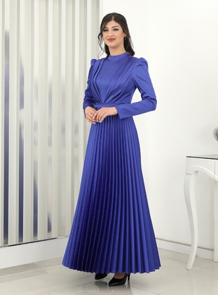 Elçin Hijab Evening Dress Sax Blue