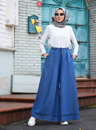 Tencell Pants Jeans Skirt Dark Blue