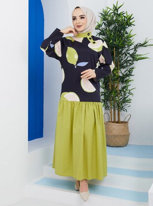 Green - Multi - Unlined - Cotton - Viscose - Modest Dress - SAHRA AFRA