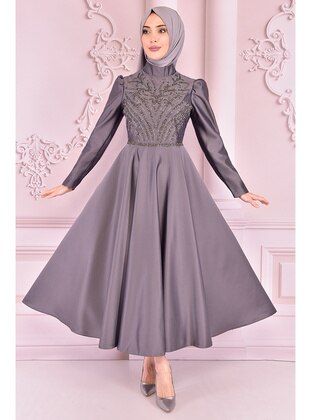 Gray - Modest Evening Dress - Moda Merve