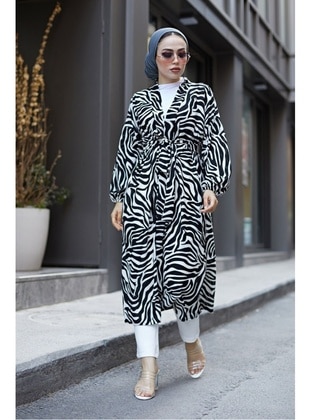 White - Unlined - Zebra - Crepe - Kimono - Bestenur