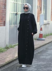 Front Button Detailed Abaya Black