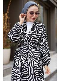 White - Unlined - Zebra - Crepe - Kimono