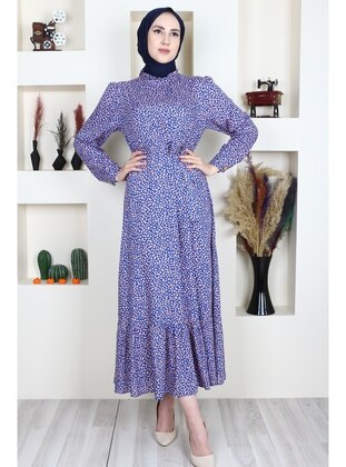 Purple - Heart Print - Unlined - Modest Dress - Eymina