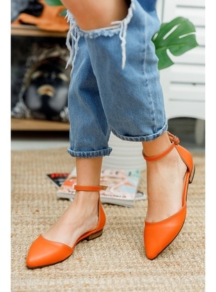 Orange - Flat Shoes - DİVOLYA