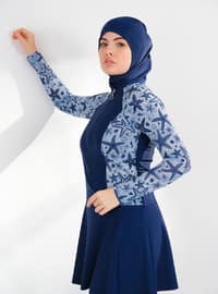 Navy Blue - Unlined - Full Coverage Swimsuit Burkini