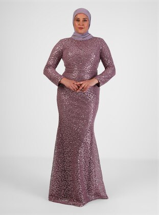 Lilac - Fully Lined - Crew neck - Modest Plus Size Evening Dress - Mileny