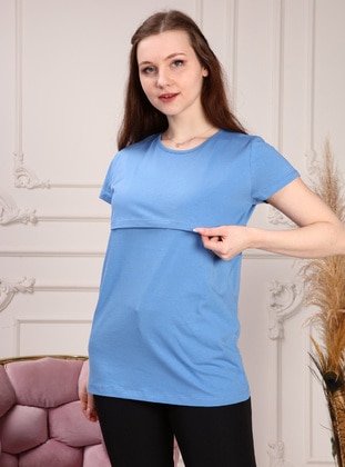 Blue - Crew neck - Maternity Tunic / T-Shirt - Ladymina Pijama
