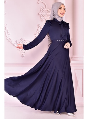Navy Blue - Modest Evening Dress - Moda Merve