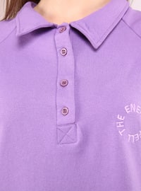 Button Detailed Long Sweatshirt Lilac