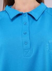 Button Detailed Long Sweatshirt Turquoise