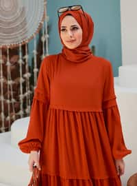 Coral - Crew neck - Unlined - Modest Dress