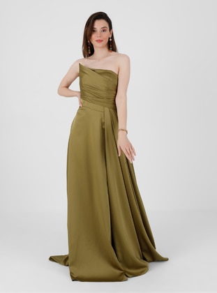 Unlined - Olive Green - Evening Dresses - Drape