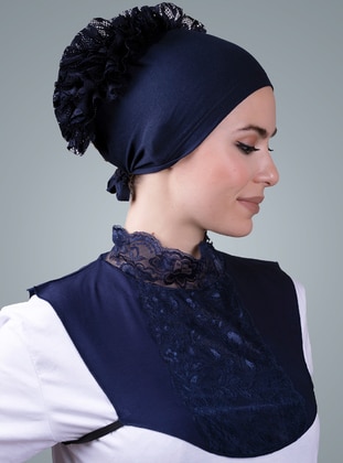 Neck Collar Viscose Fabric Chest Lace Navy Blue