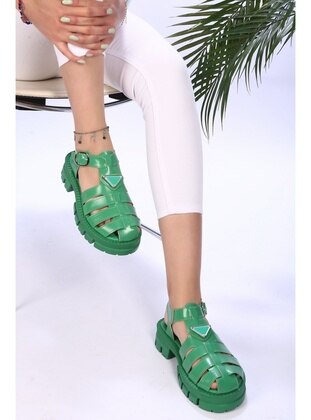 Flat Sandals - Çimen Yeşili - Sandal - Shoeberry