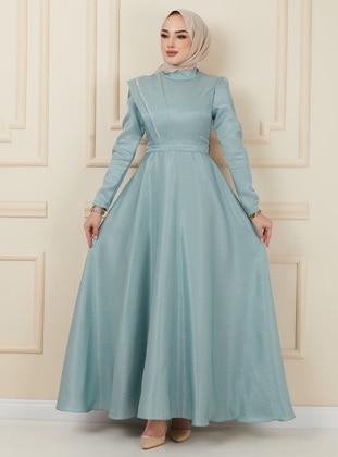 Mint - Fully Lined - Crew neck - Modest Evening Dress - Olcay