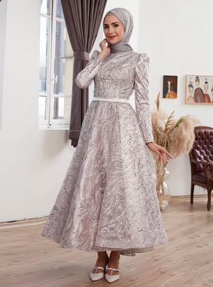 Alya Hijab Evening Dress Silver