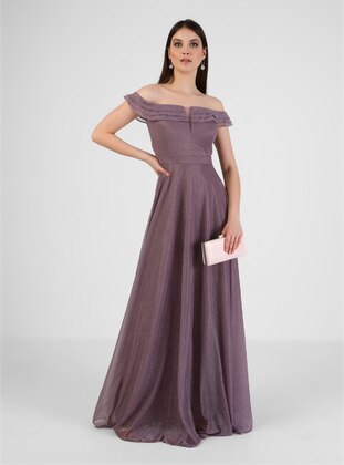 Fully Lined - Lilac - Sweatheart Neckline - Evening Dresses - MEKSİLA