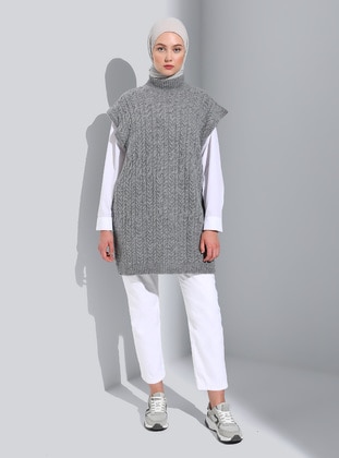 Gray - Polo neck - Unlined - Knit Tunics - Benin