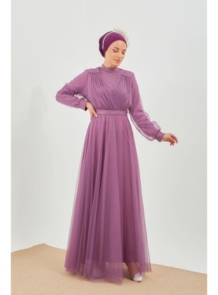 Lilac - Fully Lined - Crew neck - Modest Evening Dress - Moda Echer