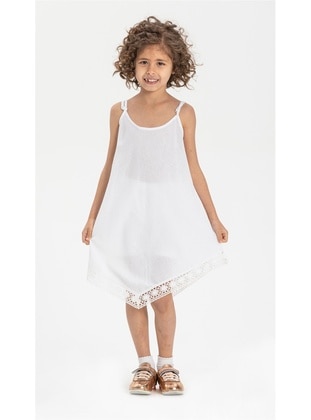 White - Unlined - Cotton - Girls` Dress - ELİŞ ŞİLE BEZİ