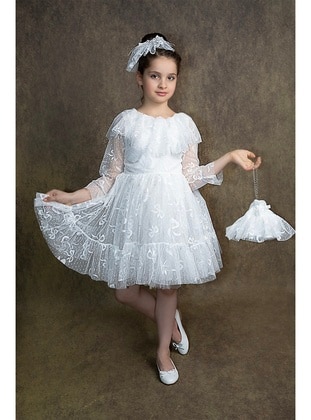White - Girls' Evening Dress - Minik Dolap