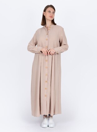 Beige - Unlined - Button Collar - Plus Size Topcoat - XANZAD