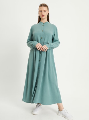 Green Almond - Green - Unlined - Button Collar - Plus Size Topcoat - XANZAD
