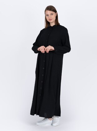Black - Unlined - Button Collar - Plus Size Topcoat - XANZAD