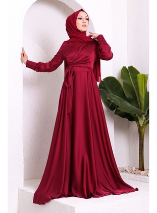 İmaj Butik Maroon Modest Evening Dress