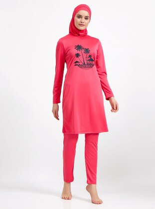 Coral - Printed - Full Coverage Swimsuit Burkini - Rozamay