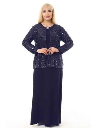 Plus Size Jacket & Hijab Evening Dresses Co-Ord Navy Blue