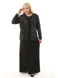 Plus Size Jacket & Hijab Evening Dresses Co-Ord Black