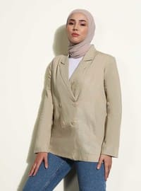 Beige - Fully Lined - Double-Breasted - Jacket