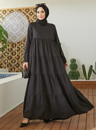 Long Shaggy Tencell Modest Dress Black