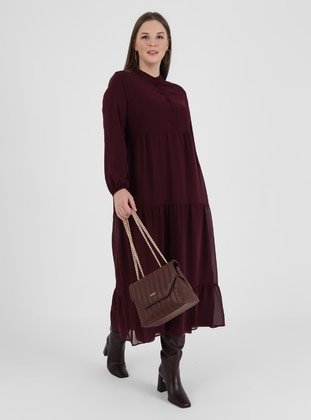 Plus Size Voluminous Folded Chiffon Dress Plum Color