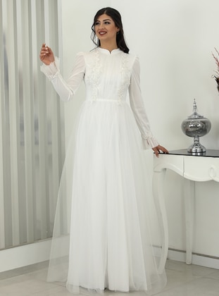 Fully Lined - White - Crew neck - Evening Dresses - Rana Zenn