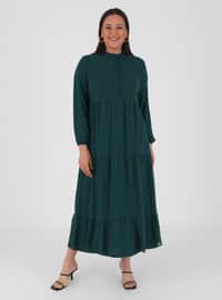 Büyük Beden Hacimli Katlı Şifon Elbise - Yeşil