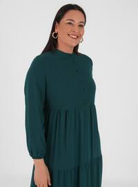 Mink - Fully Lined - Crew neck - Button Collar - Plus Size Dress