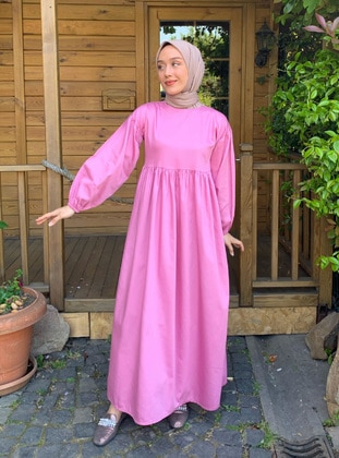 Cotton Satin Modest Dress Pink