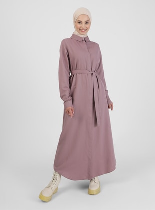 Lilac - Button Collar - Polo - Point Collar - Unlined - Modest Dress - Refka