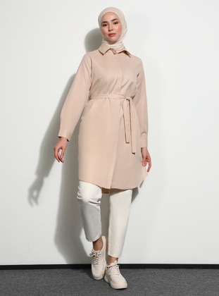 Oxford Fabric Tunic With Hidden Buttons Light Mink